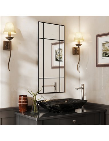 HOMCOM Decorative Grid Wall Mirror, with Back Hooks - Black