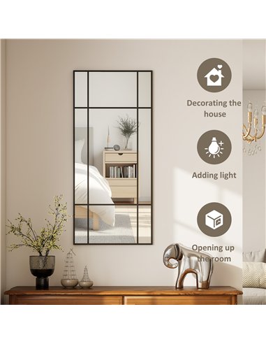 HOMCOM Decorative Grid Wall Mirror, with Back Hooks - Black