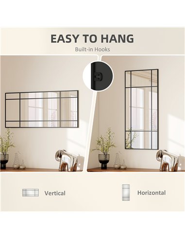 HOMCOM Decorative Grid Wall Mirror, with Back Hooks - Black