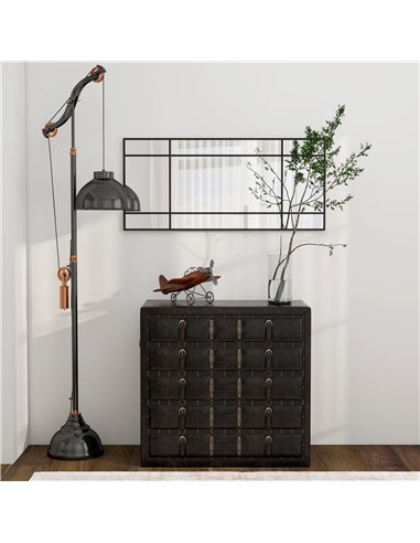 HOMCOM Decorative Grid Wall Mirror, with Back Hooks - Black