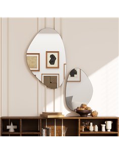 HOMCOM Set of 2 Pebble-Shaped Wall Mirror - Black 2