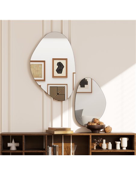 HOMCOM Set of 2 Pebble-Shaped Wall Mirror - Black - pic 198143 | FastDaddyshop