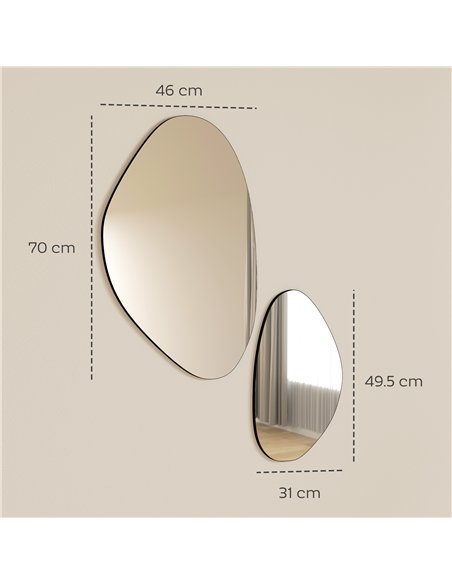 HOMCOM Set of 2 Pebble-Shaped Wall Mirror - Black - pic 198144 | FastDaddyshop