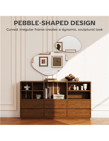 HOMCOM Set of 2 Pebble-Shaped Wall Mirror - Black