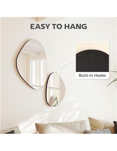 HOMCOM Set of 2 Pebble-Shaped Wall Mirror - Black