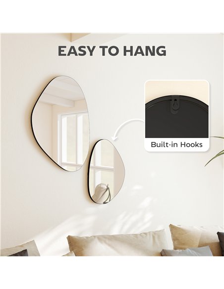 HOMCOM Set of 2 Pebble-Shaped Wall Mirror - Black - pic 198146 | FastDaddyshop