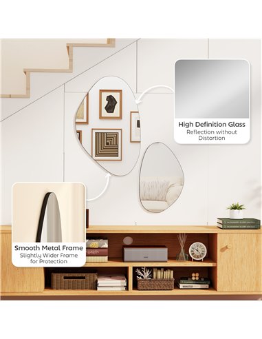 HOMCOM Set of 2 Pebble-Shaped Wall Mirror - Black