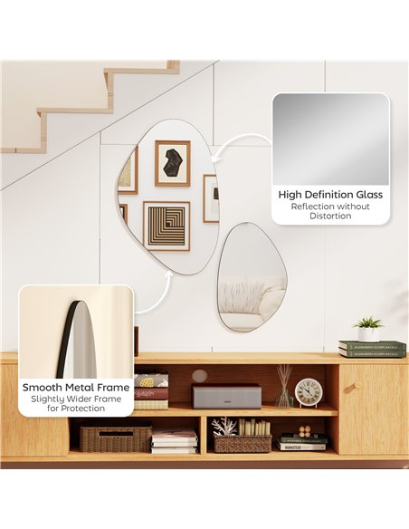 HOMCOM Set of 2 Pebble-Shaped Wall Mirror - Black - pic 198147 | FastDaddyshop