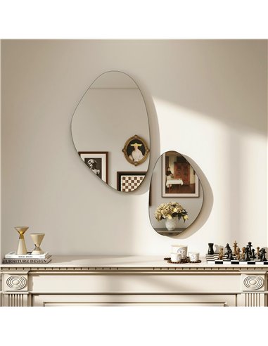 HOMCOM Set of 2 Pebble-Shaped Wall Mirror - Black
