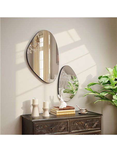 HOMCOM Set of 2 Pebble-Shaped Wall Mirror - Black - pic 198149 | FastDaddyshop