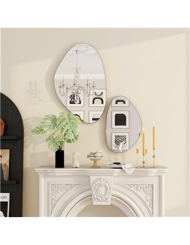 HOMCOM Set of 2 Pebble-Shaped Wall Mirror - Black