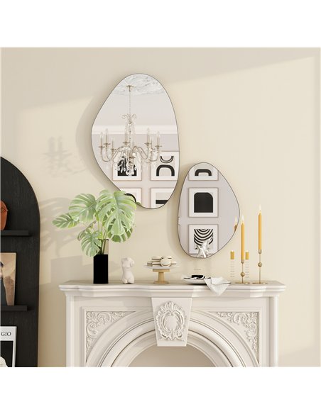 HOMCOM Set of 2 Pebble-Shaped Wall Mirror - Black - pic 198150 | FastDaddyshop