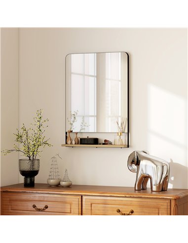 HOMCOM Wall Mirror with Wood Shelf - Black