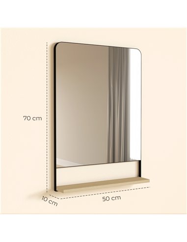 HOMCOM Wall Mirror with Wood Shelf - Black