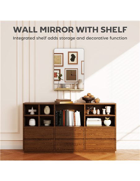 HOMCOM Wall Mirror with Wood Shelf - Black - pic 198154 | FastDaddyshop