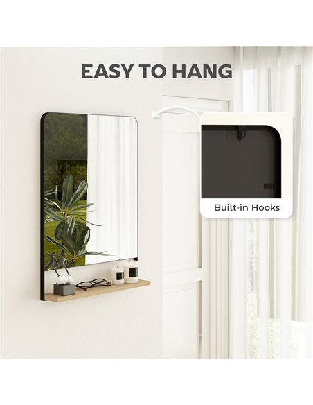 HOMCOM Wall Mirror with Wood Shelf - Black - pic 198155 | FastDaddyshop