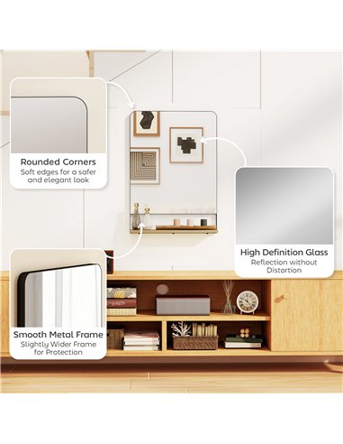 HOMCOM Wall Mirror with Wood Shelf - Black