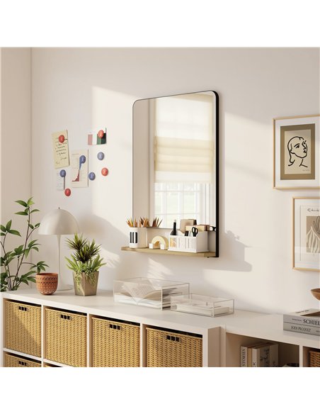 HOMCOM Wall Mirror with Wood Shelf - Black - pic 198157 | FastDaddyshop