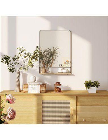 HOMCOM Wall Mirror with Wood Shelf - Black