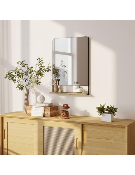 HOMCOM Wall Mirror with Wood Shelf - Black - pic 198159 | FastDaddyshop