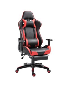 HOMCOM Faux Leather Home Office Computer Gaming Chair with Footrest, Wheels, Black-Red