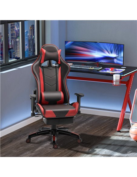 HOMCOM Faux Leather Home Office Computer Gaming Chair with Footrest, Wheels, Black-Red - pic 19817 | FastDaddyshop