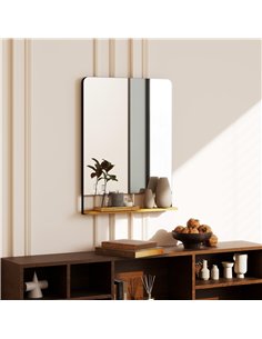 HOMCOM Wall Mirror with Wood Shelf - Black 2
