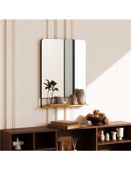 HOMCOM Wall Mirror with Wood Shelf - Black - pic 198170 | FastDaddyshop