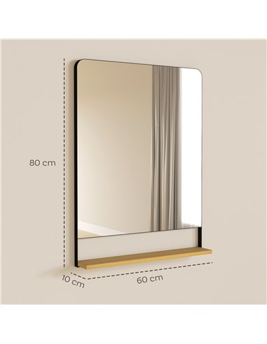 HOMCOM Wall Mirror with Wood Shelf - Black