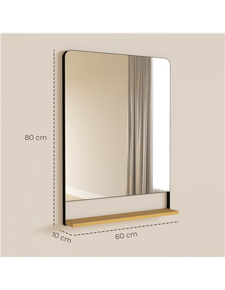 HOMCOM Wall Mirror with Wood Shelf - Black - pic 198171 | FastDaddyshop