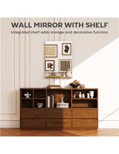 HOMCOM Wall Mirror with Wood Shelf - Black