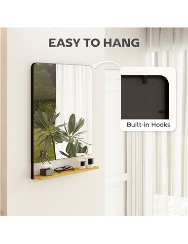 HOMCOM Wall Mirror with Wood Shelf - Black