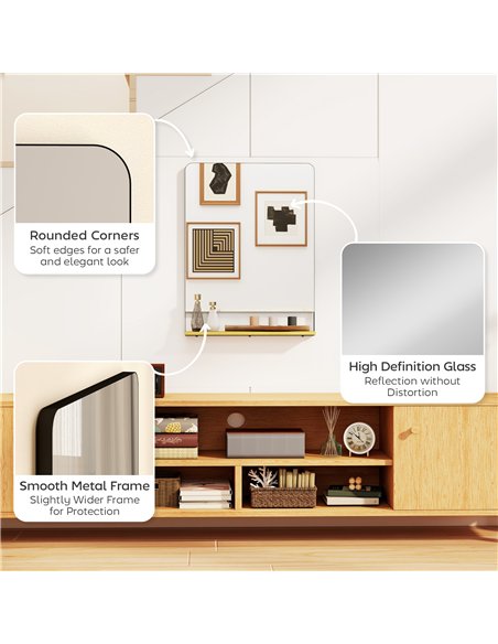 HOMCOM Wall Mirror with Wood Shelf - Black - pic 198174 | FastDaddyshop