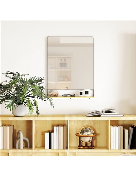 HOMCOM Wall Mirror with Wood Shelf - Black - pic 198175 | FastDaddyshop