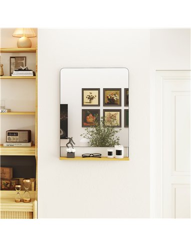 HOMCOM Wall Mirror with Wood Shelf - Black