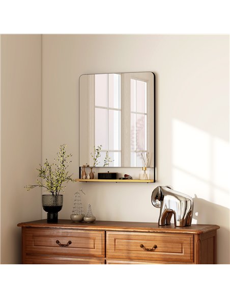 HOMCOM Wall Mirror with Wood Shelf - Black - pic 198177 | FastDaddyshop