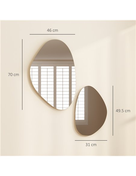 HOMCOM Set of 2 Pebble-Shaped Wall Mirror - Gold Tone - pic 198180 | FastDaddyshop
