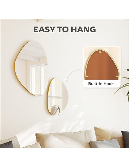 HOMCOM Set of 2 Pebble-Shaped Wall Mirror - Gold Tone - pic 198182 | FastDaddyshop