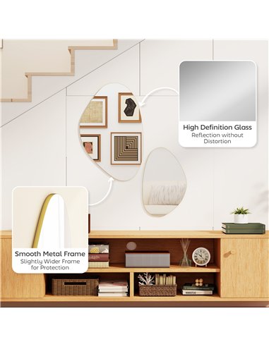 HOMCOM Set of 2 Pebble-Shaped Wall Mirror - Gold Tone