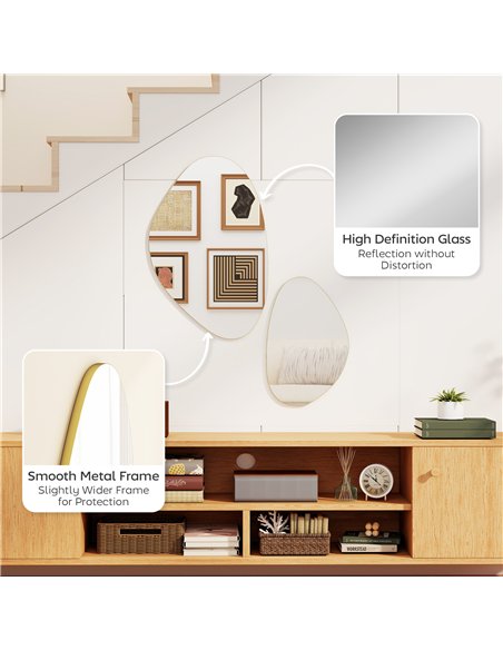 HOMCOM Set of 2 Pebble-Shaped Wall Mirror - Gold Tone - pic 198183 | FastDaddyshop