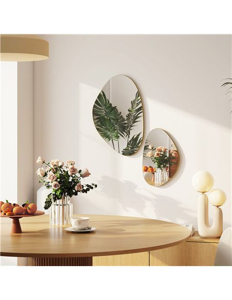 HOMCOM Set of 2 Pebble-Shaped Wall Mirror - Gold Tone - pic 198185 | FastDaddyshop