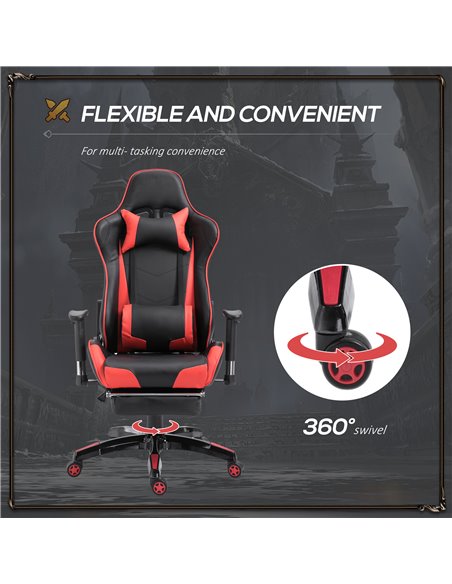 HOMCOM Faux Leather Home Office Computer Gaming Chair with Footrest, Wheels, Black-Red - pic 19819 | FastDaddyshop