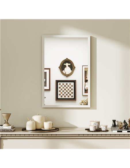 HOMCOM Wall Bathroom Mirror, 60 x 40 cm Wall-Mounted Mirror for Living Room, Bedroom, Hallway, White - pic 198197 | FastDaddyshop
