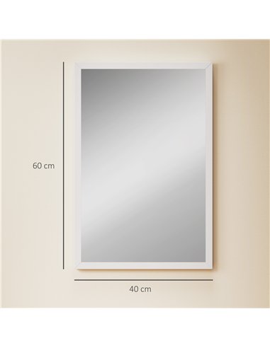 HOMCOM Wall Bathroom Mirror, 60 x 40 cm Wall-Mounted Mirror for Living Room, Bedroom, Hallway, White