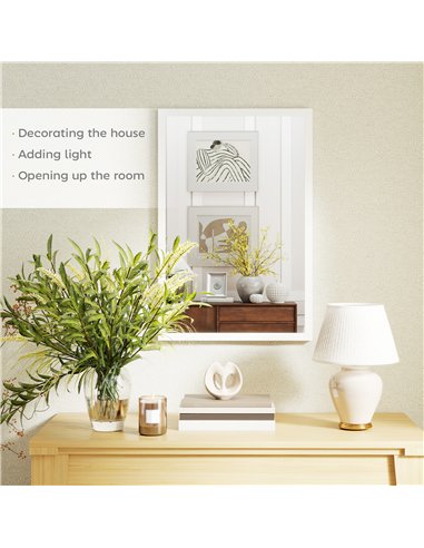 HOMCOM Wall Bathroom Mirror, 60 x 40 cm Wall-Mounted Mirror for Living Room, Bedroom, Hallway, White