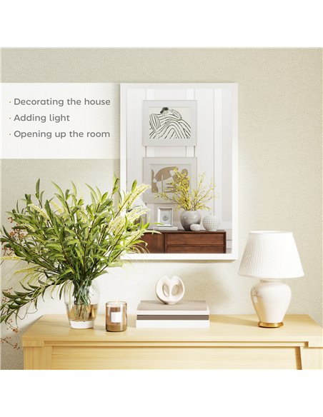 HOMCOM Wall Bathroom Mirror, 60 x 40 cm Wall-Mounted Mirror for Living Room, Bedroom, Hallway, White - pic 198199 | FastDaddyshop