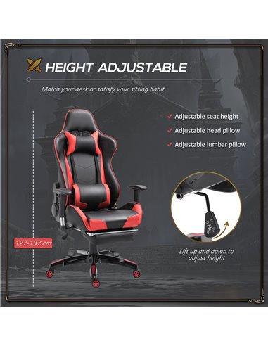 HOMCOM Faux Leather Home Office Computer Gaming Chair with Footrest, Wheels, Black-Red