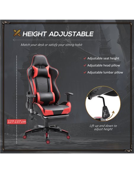 HOMCOM Faux Leather Home Office Computer Gaming Chair with Footrest, Wheels, Black-Red - pic 19820 | FastDaddyshop