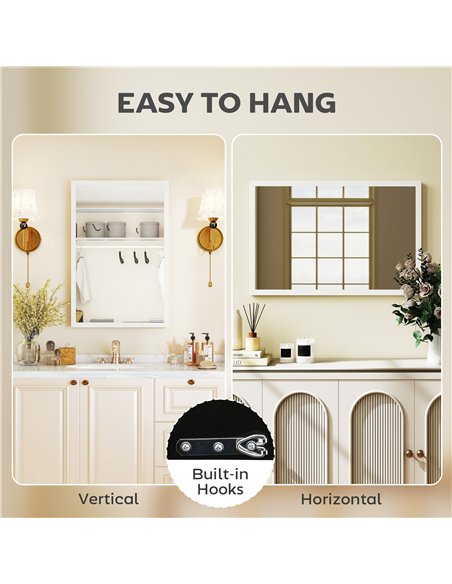 HOMCOM Wall Bathroom Mirror, 60 x 40 cm Wall-Mounted Mirror for Living Room, Bedroom, Hallway, White - pic 198200 | FastDaddyshop