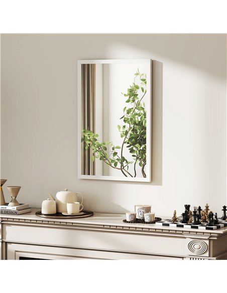 HOMCOM Wall Bathroom Mirror, 60 x 40 cm Wall-Mounted Mirror for Living Room, Bedroom, Hallway, White - pic 198202 | FastDaddyshop